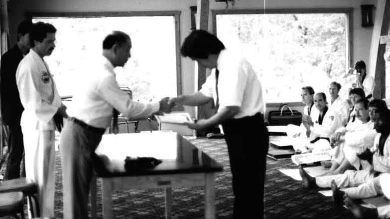 1987 - Grand Master Hae Man Park presentation to Grand Master Tae Park at Sauk Vally Seminar - Brooklyn, MI